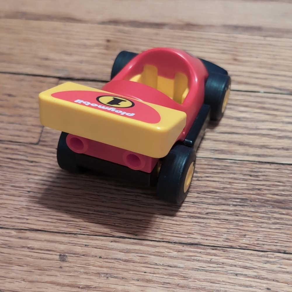 Playmobil 123 Race Car Red Yellow Black Plastic Toy 1993 Cartoon Face #1